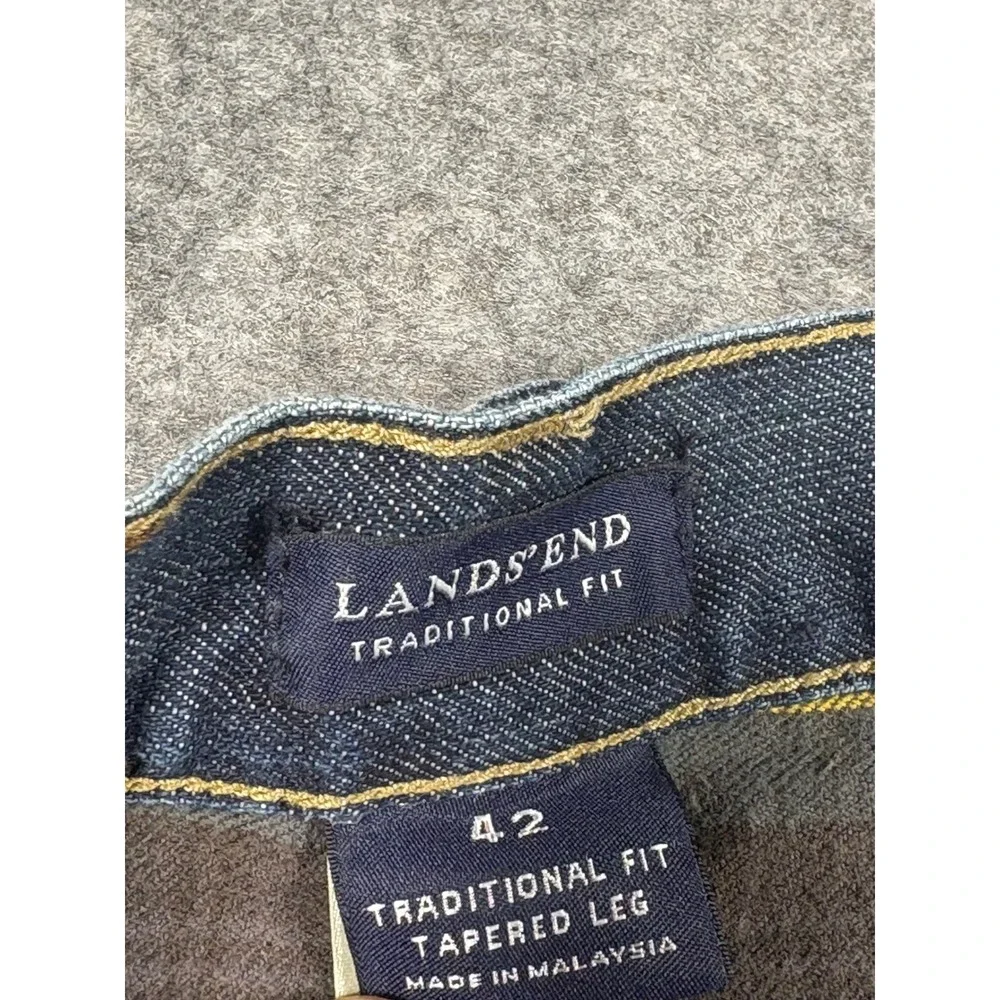 Lands End Mens Traditional Fit Tapered Leg Jeans 42x32 Blue Flannel‎ Lined Denim